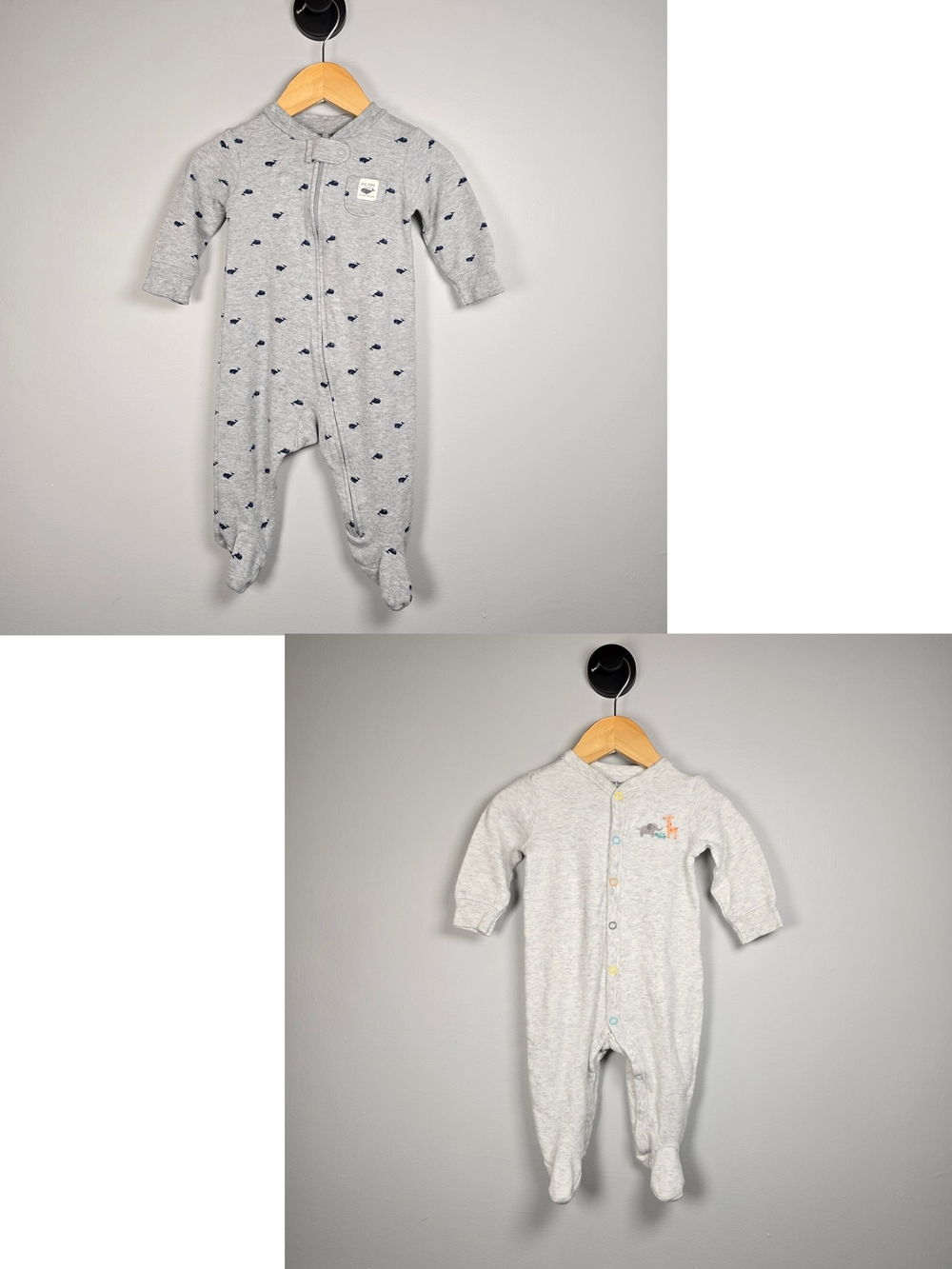 Carter's Light Gray Footed One-Piece with Navy Print